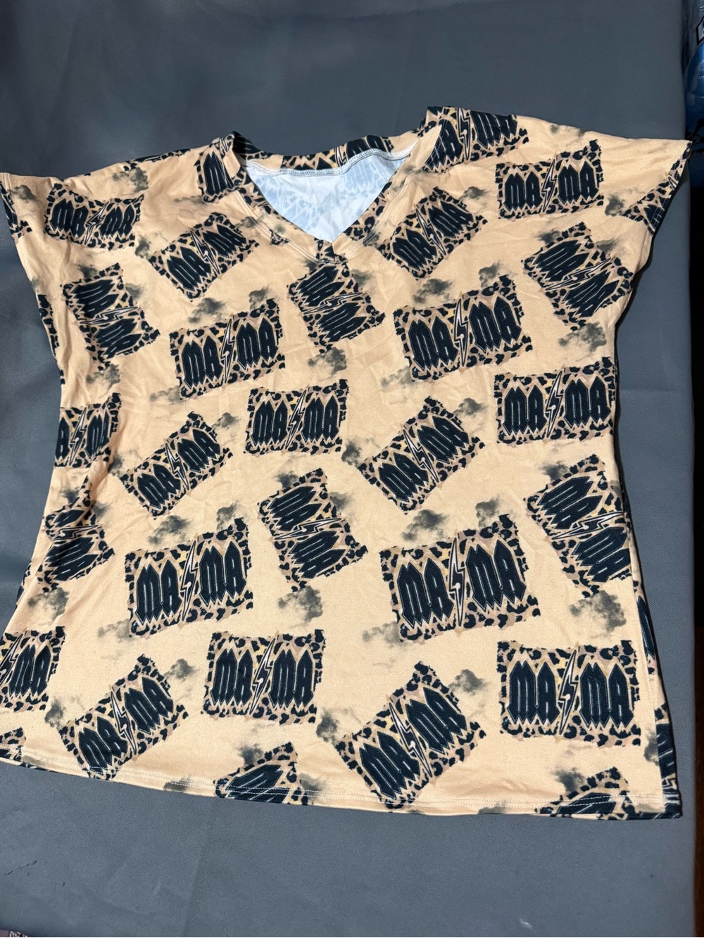 Womens Beige Graphic V-Neck Top